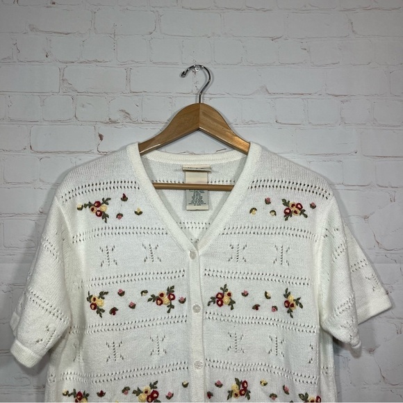 Vintage Northern Reflections Floral Cardigan Womens Large White Granny 3D - Picture 3 of 13